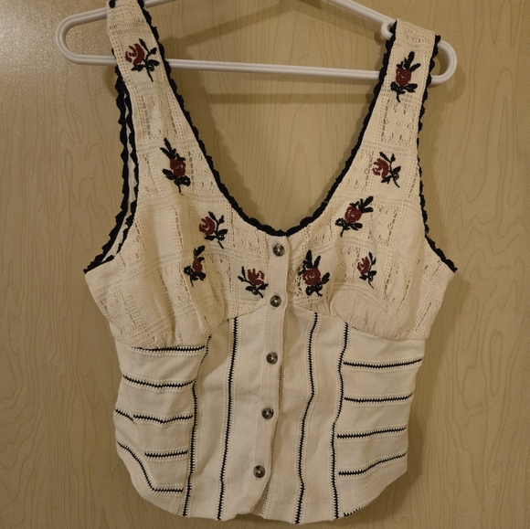 Free People Tops - NWT Free People Rose Bud Knit Top Ivory Combo (L)